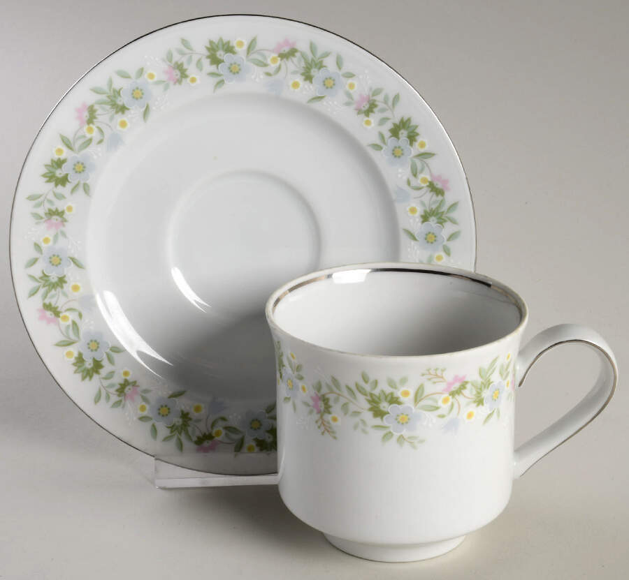 Forever Spring Gold Trim Footed Cup & Saucer Set by Johann Haviland-1