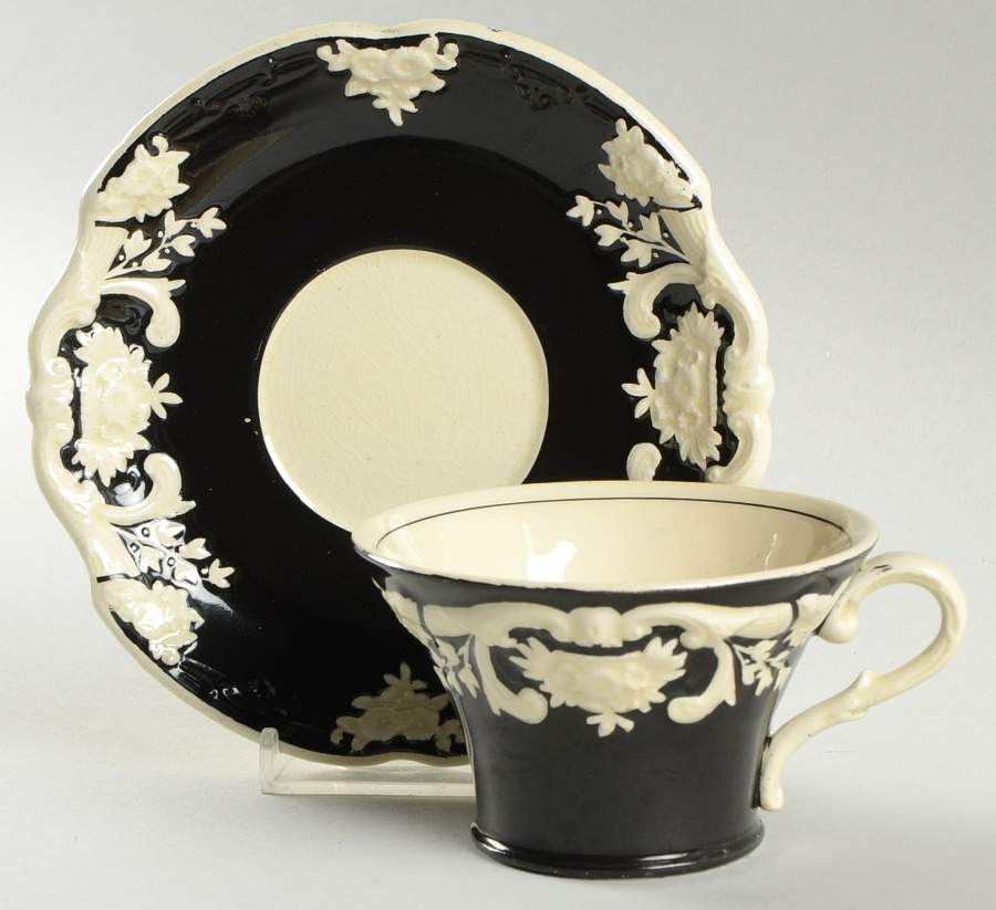 Arcadian Black Footed Cup & Saucer Set by George Jones & Sons-1