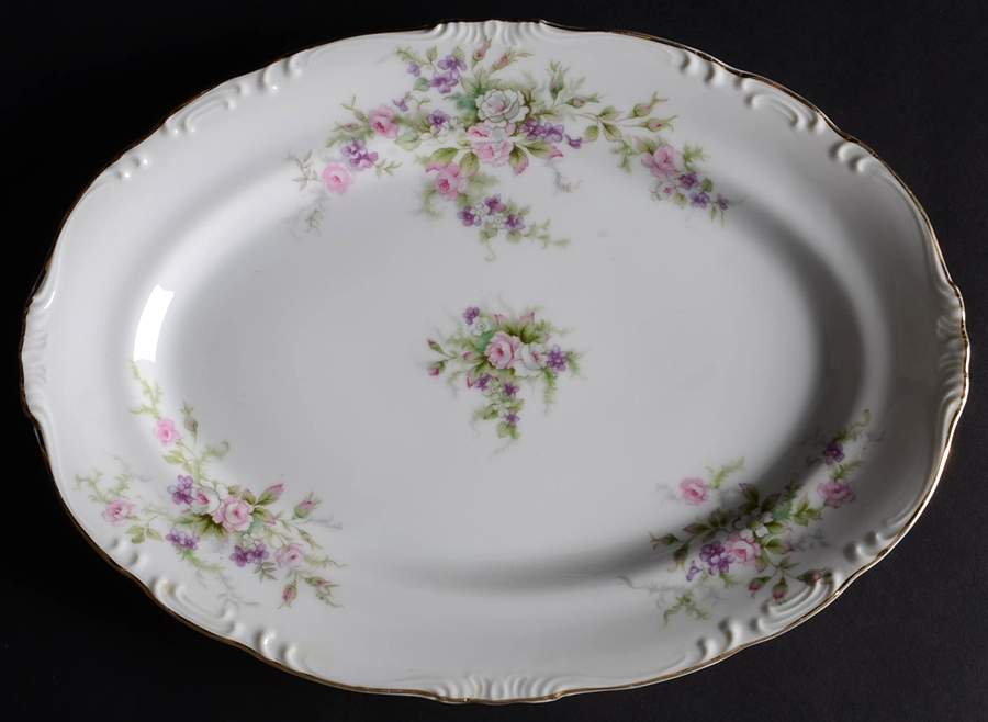 Forget Me Not Pink (#18002) 12" Oval Serving Platter by Japan-1