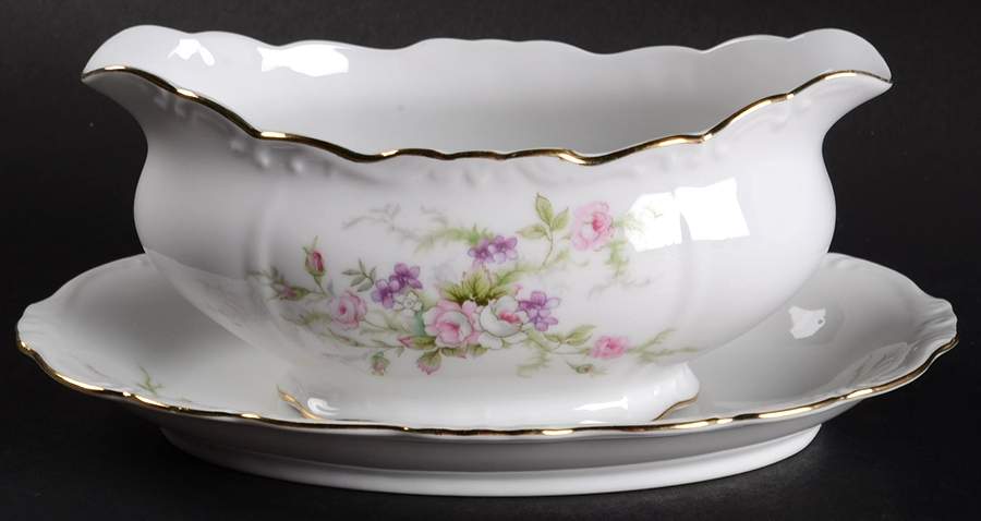 Forget Me Not Pink (#18002) Gravy Boat & Underplate/Relish by Japan-1