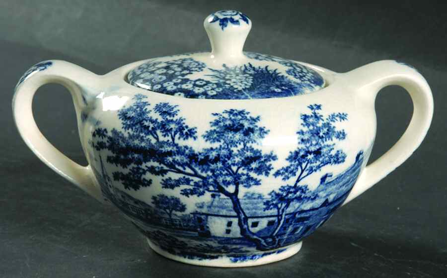 English Village Sugar Bowl & Lid by Japan-1