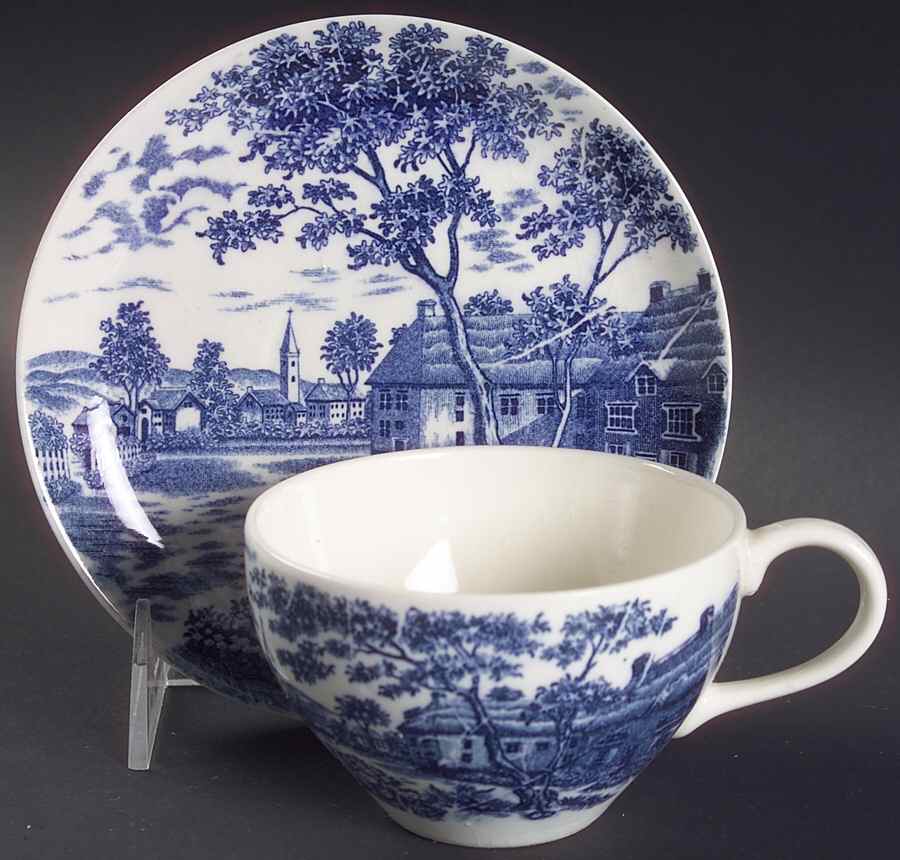 English Village Flat Cup & Saucer Set by Japan-1