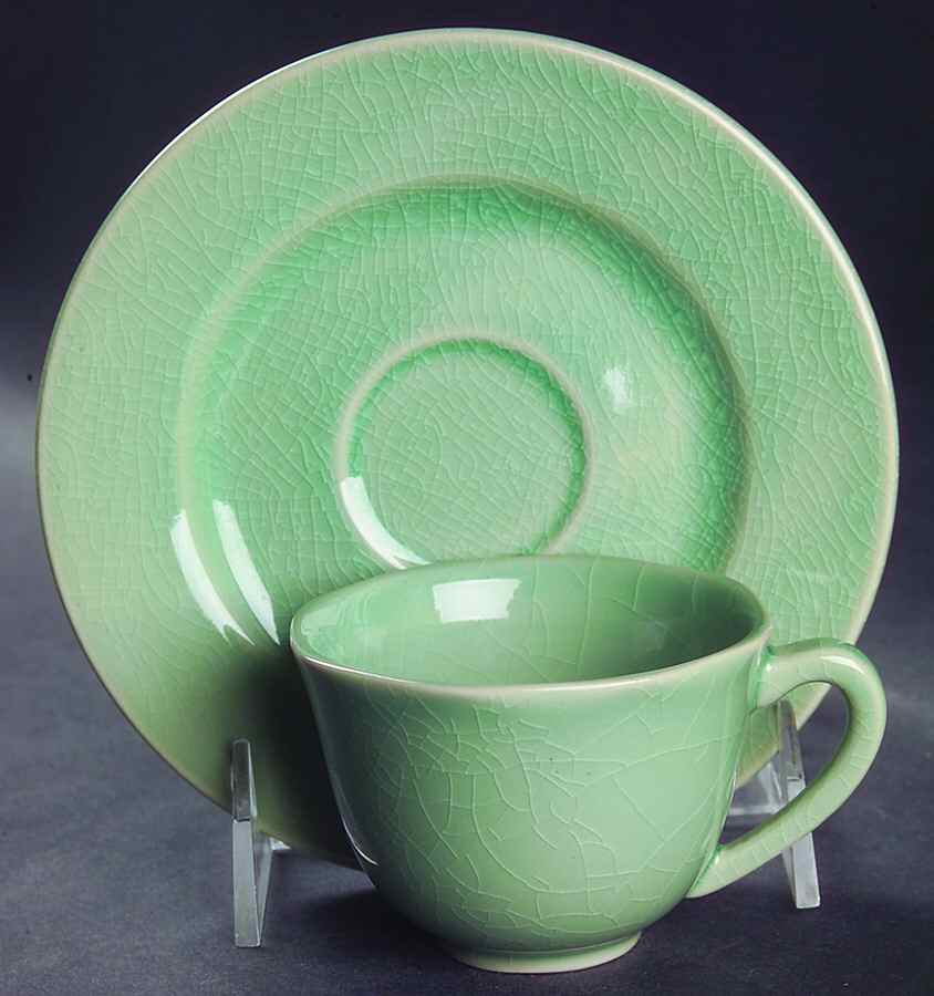 Basique Green Flat Demitasse Cup & Saucer Set by Jars-France-1