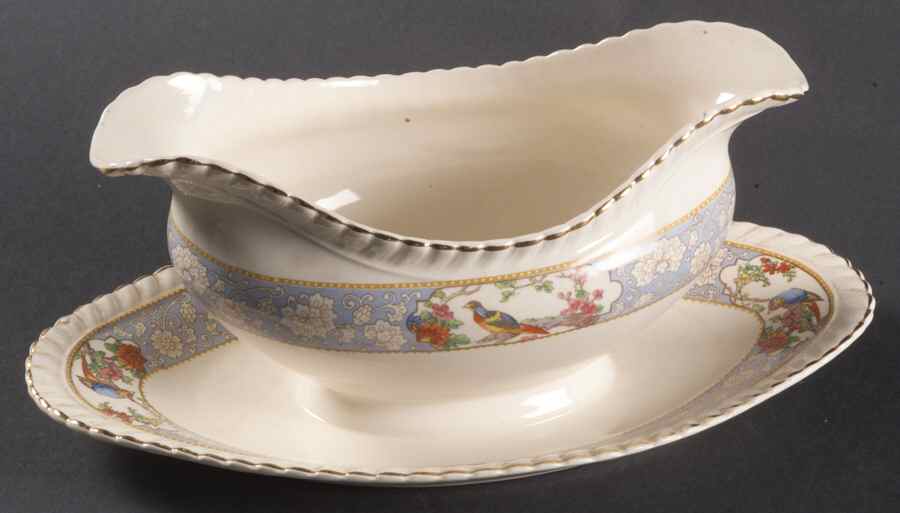 The Vigo (Ribbed, Old English) Gravy Boat with Attached Underplate by Johnson Brothers-1