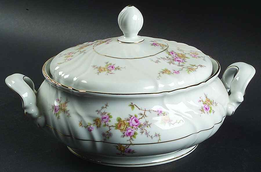 Thornrose (White, Verge) Round Covered Vegetable by Johann Haviland-1