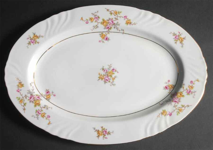 Thornrose (White, Verge) 16" Oval Serving Platter by Johann Haviland-1