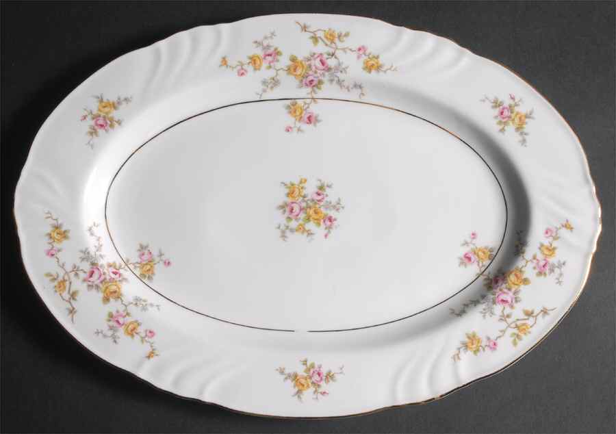 Thornrose (White, Verge) 14" Oval Serving Platter by Johann Haviland-1