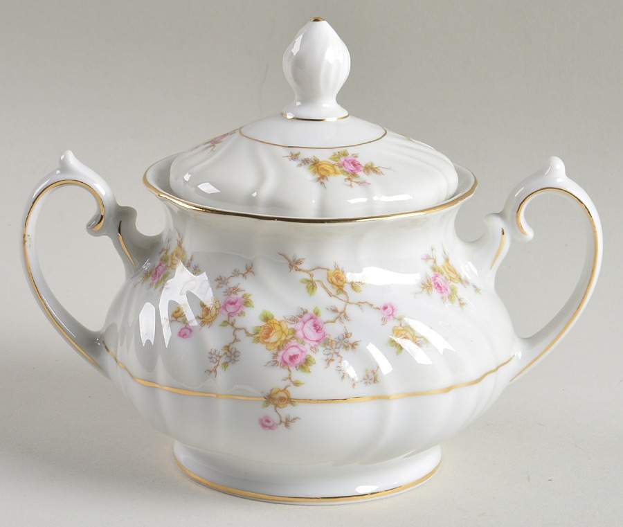 Thornrose (White, Verge) Sugar Bowl & Lid by Johann Haviland-1