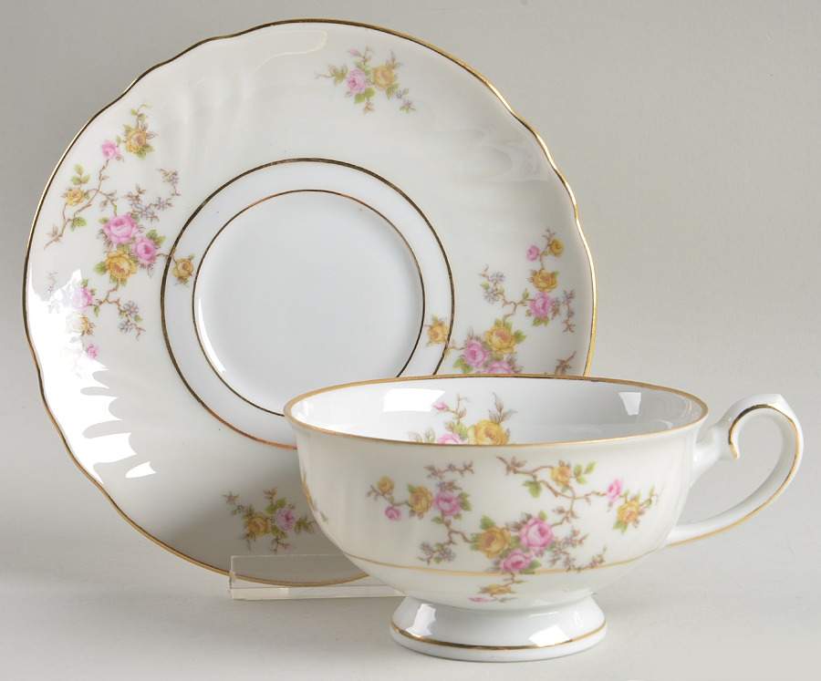 Thornrose (White, Verge) Footed Cup & Saucer Set by Johann Haviland-1