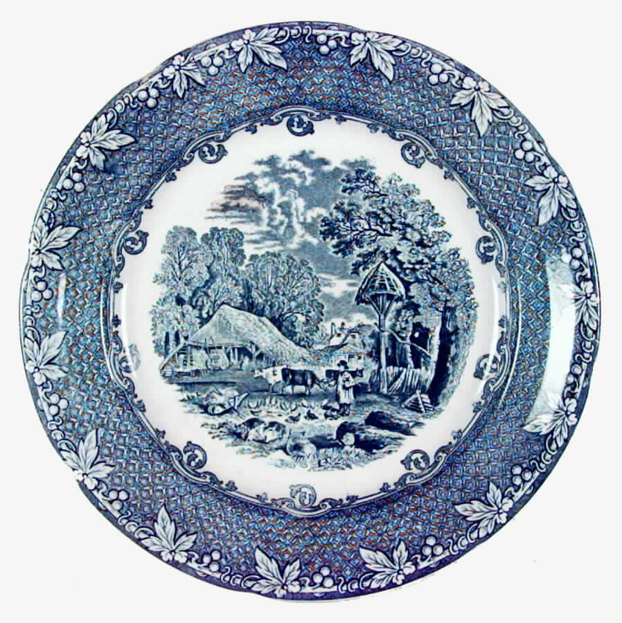 Farm Blue Gray Dinner Plate by George Jones & Sons-1
