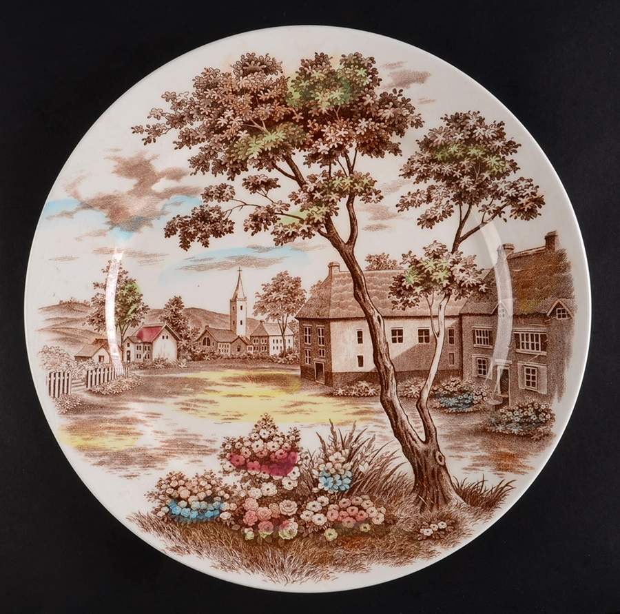 English Village (Brown Multicolor) 12" Chop Plate (Round Platter) by Japan-1