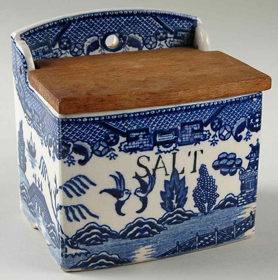 Blue Willow (Made In Japan) Salt Box with Wood Hinged Lid by Japan-1