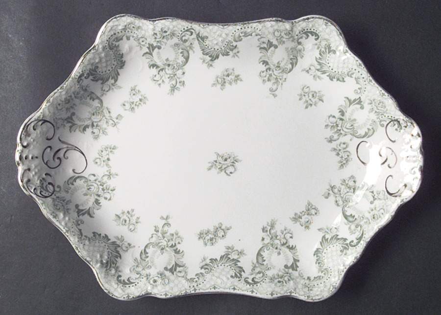 Cloverly Green(No Gold Accent, Gold Trim) 11" Oval Serving Platter by Johnson Brothers-1