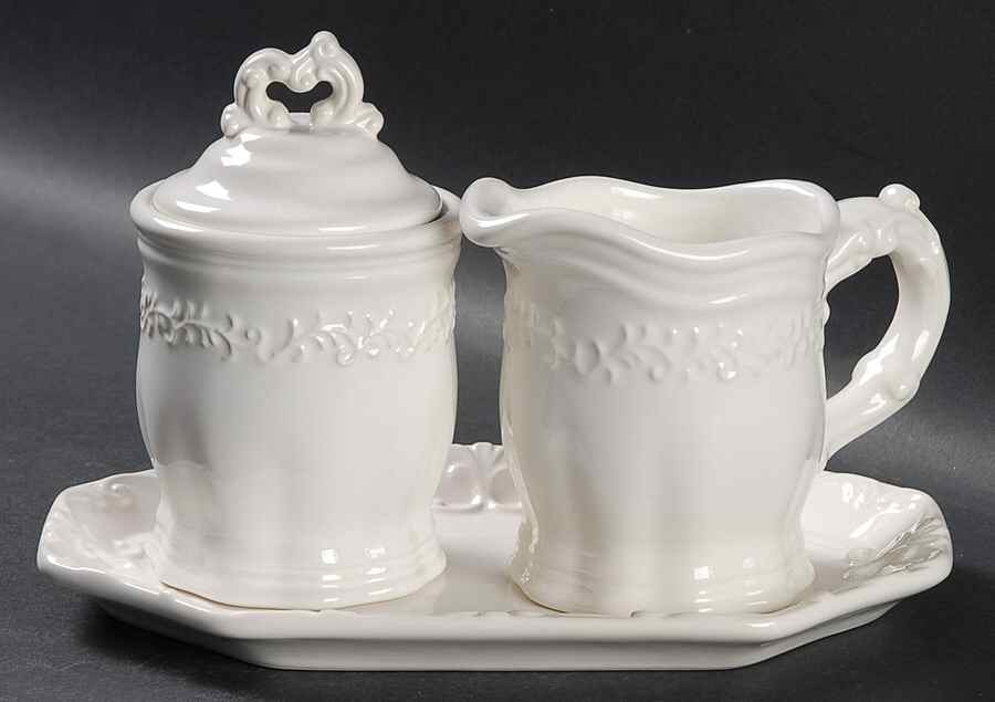 Vintage Ivory (Creamy White) Creamer & Sugar with Lid & Tray Set by JCPenney-1