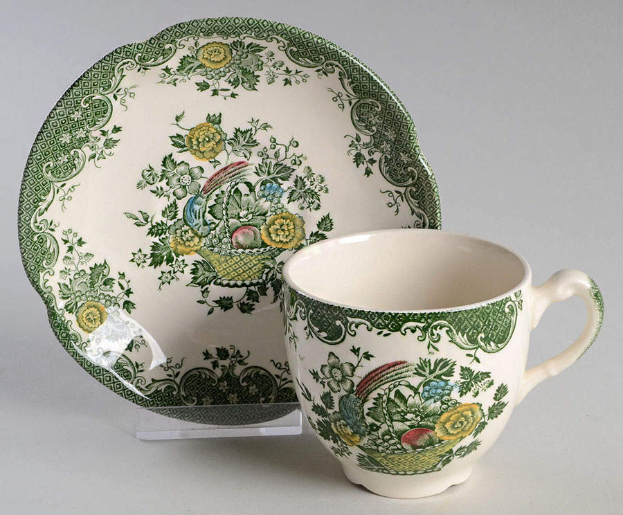 Bird of Paradise Green Multicolor Flat Cup & Saucer Set by Johnson Brothers-1
