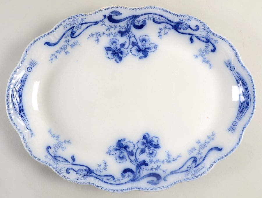 Delmonte (Flow Blue, No Gold Accent) 16" Oval Serving Platter by Johnson Brothers-1