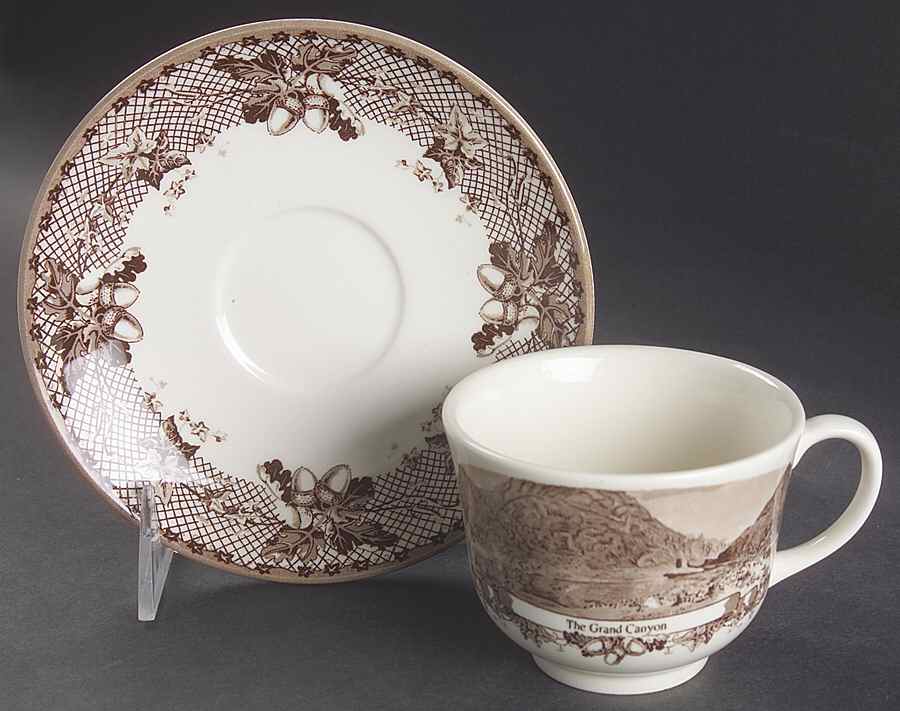 Historic America Brown II (2002, 2003) Flat Cup & Saucer Set by Johnson Brothers-1