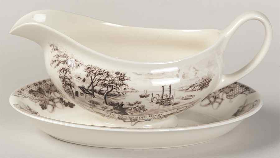 Historic America Brown II (2002, 2003) Gravy Boat & Underplate/Relish by Johnson Brothers-1
