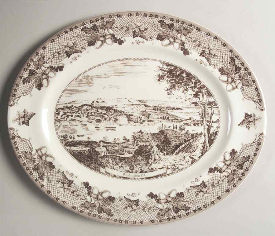 Historic America Brown II (2002, 2003) 14" Oval Serving Platter by Johnson Brothers-1