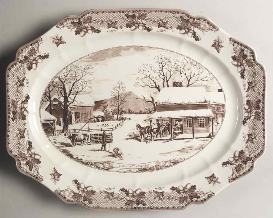 Historic America Brown II (2002, 2003) 20" Oval Turkey Platter by Johnson Brothers-1