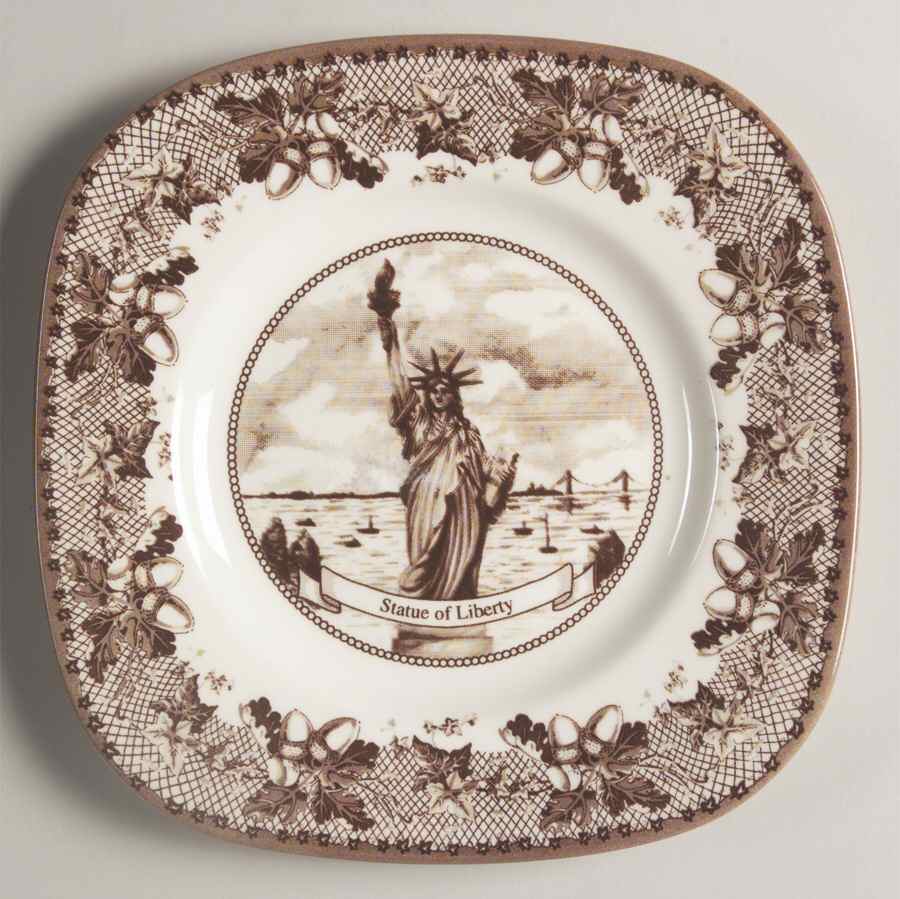 Historic America Brown II (2002, 2003) Square Salad Plate by Johnson Brothers-1
