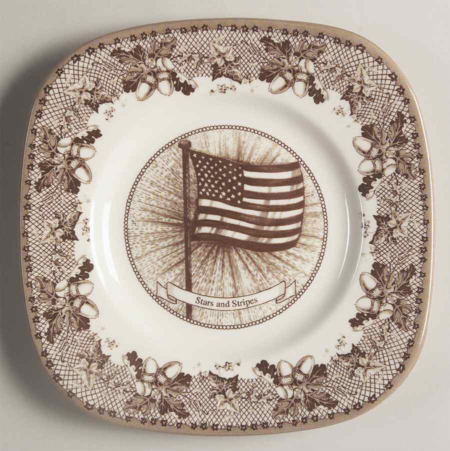Historic America Brown II (2002, 2003) Square Salad Plate by Johnson Brothers-1
