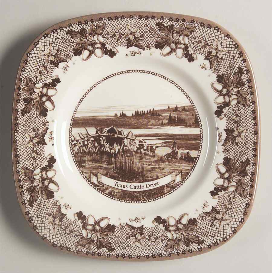 Historic America Brown II (2002, 2003) Square Salad Plate by Johnson Brothers-1