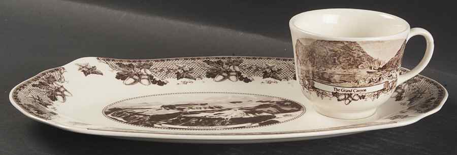 Historic America Brown II (2002, 2003) Tea & Toast Snack Plate & Cup Set by Johnson Brothers-1