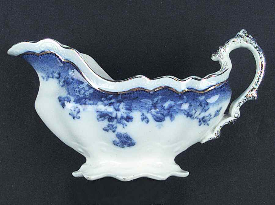 Clayton (Blue Transferware, Gold Trim) Gravy Boat by Johnson Brothers-1