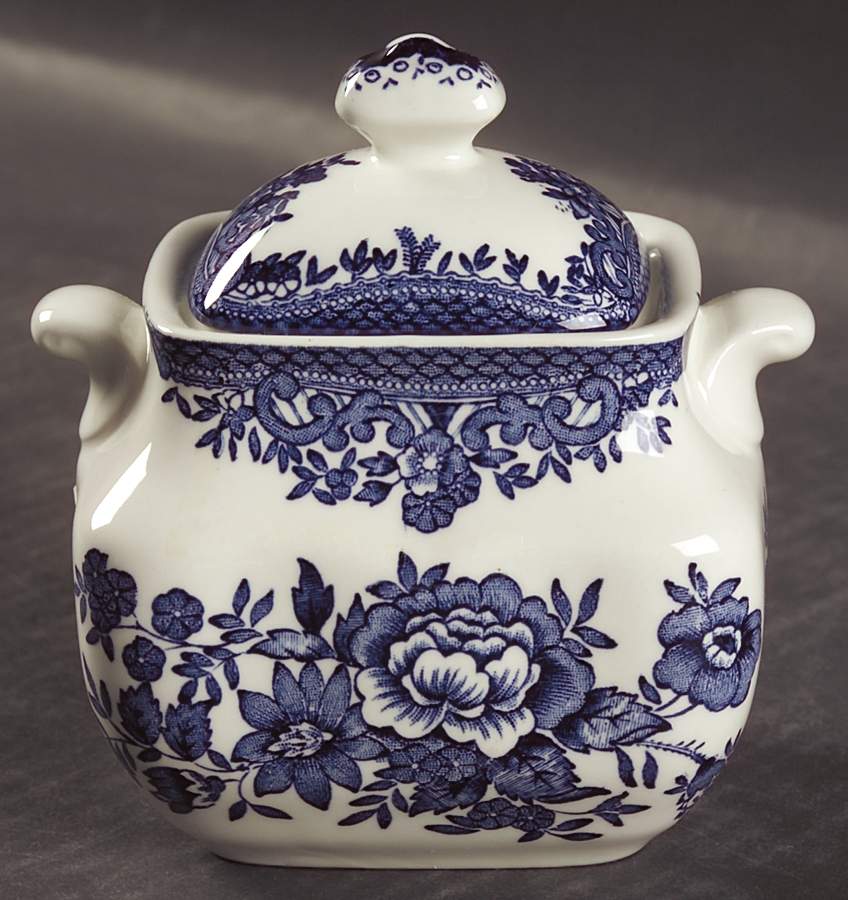 Asiatic Pheasant Blue Sugar Bowl & Lid by Johnson Brothers-1