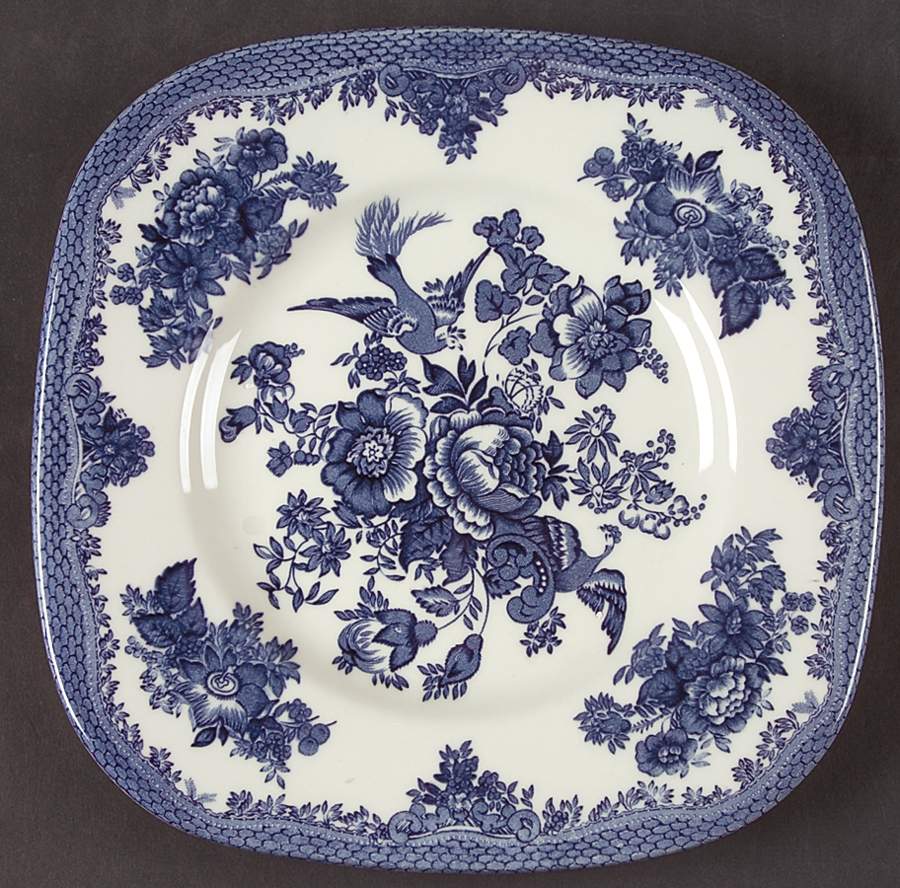Asiatic Pheasant Blue Square Salad Plate by Johnson Brothers-1