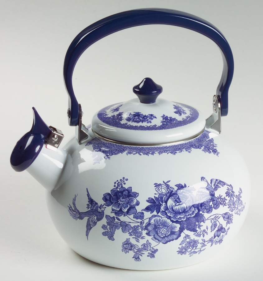 Asiatic Pheasant Blue Metal Kettle & Lid by Johnson Brothers-1