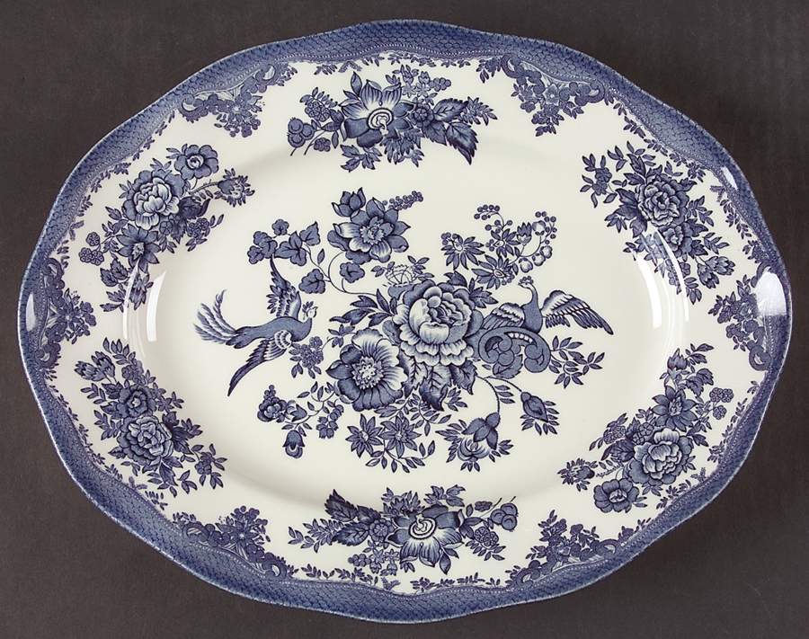 Asiatic Pheasant Blue 11" Oval Serving Platter by Johnson Brothers-1