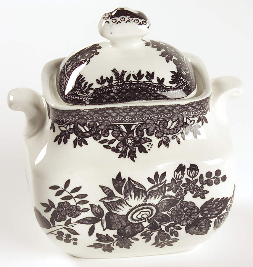 Asiatic Pheasant Black Sugar Bowl & Lid by Johnson Brothers-1
