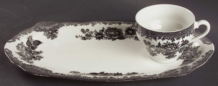 Asiatic Pheasant Black Snack Plate & Cup Set by Johnson Brothers-1