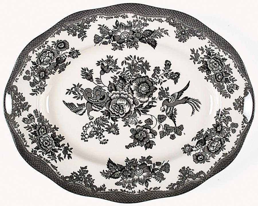 Asiatic Pheasant Black 11" Oval Serving Platter by Johnson Brothers-1