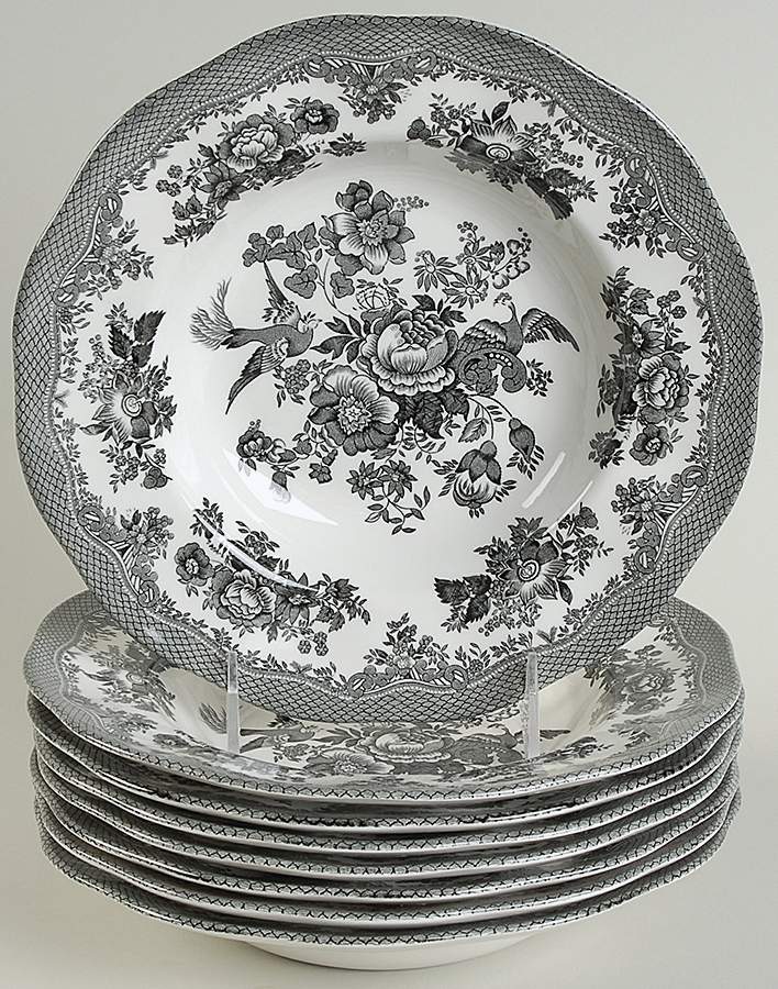Asiatic Pheasant Black Rim Soup Bowl - Set of 8 by Johnson Brothers-1