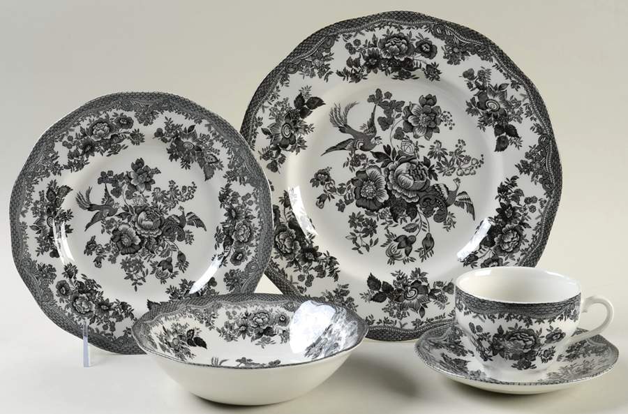 Asiatic Pheasant Black 40 Piece Estate Set by Johnson Brothers-1