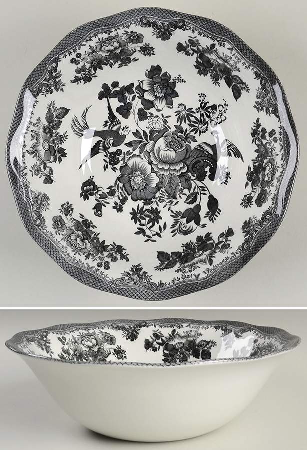 Asiatic Pheasant Black 9" Round Vegetable Bowl by Johnson Brothers-1