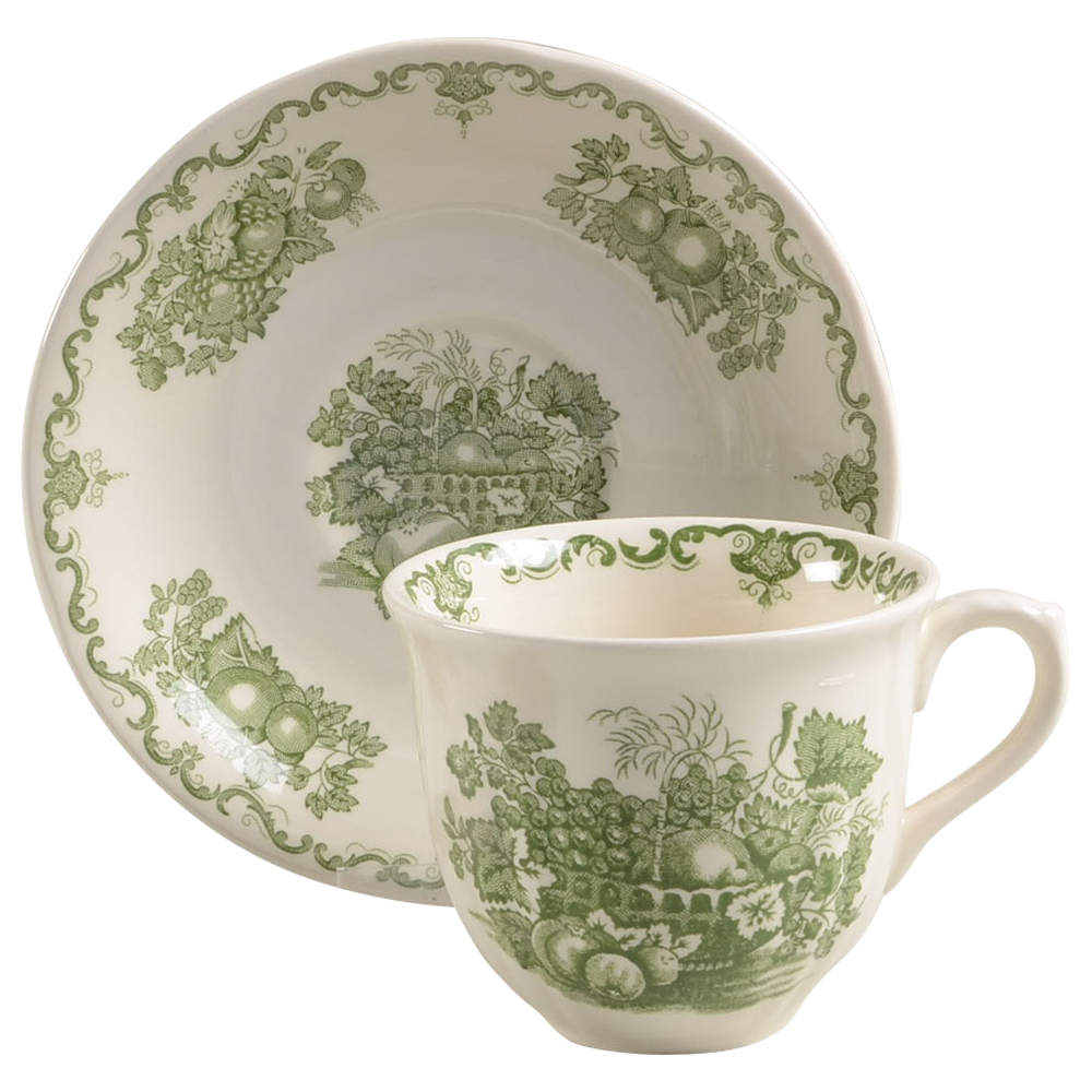 Fruit Basket Green Flat Cup & Saucer Set by Johnson Brothers-1