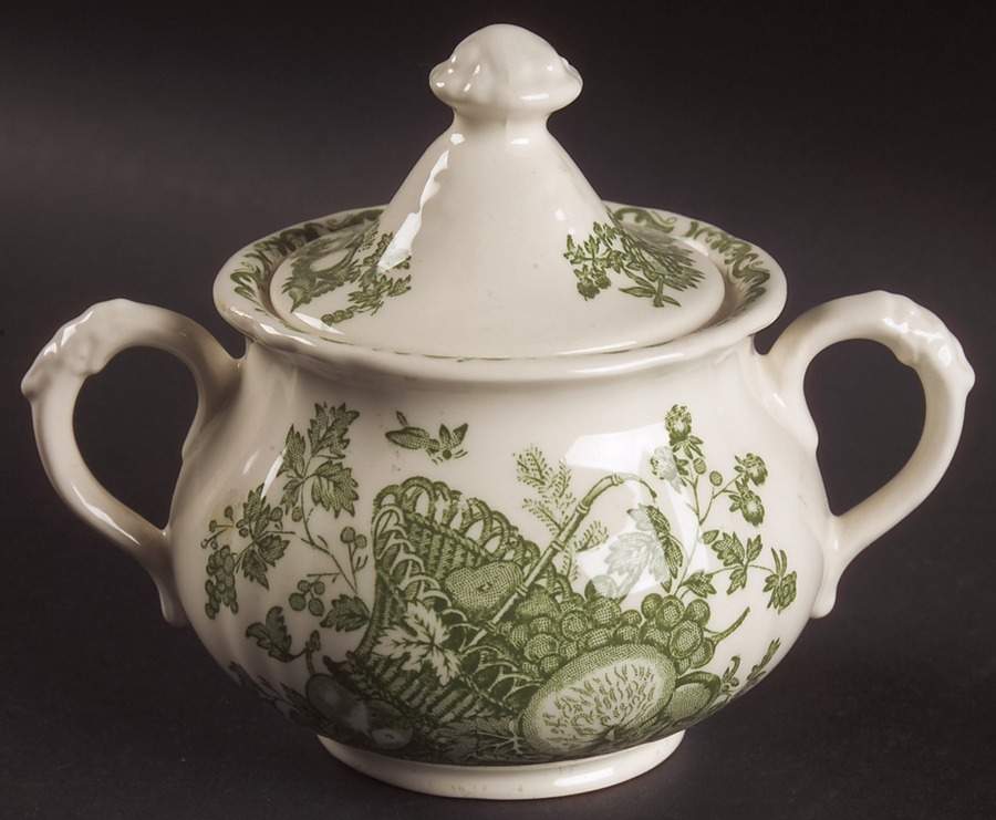 Fruit Basket Green Sugar Bowl & Lid by Johnson Brothers-1