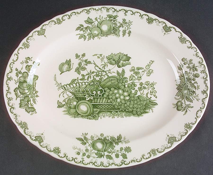 Fruit Basket Green 13" Oval Serving Platter by Johnson Brothers-1