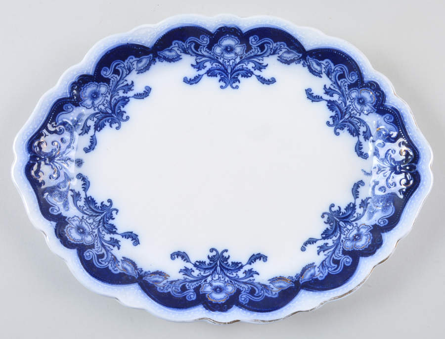 Oregon (Flow Blue) 12" Oval Serving Platter by Johnson Brothers-1