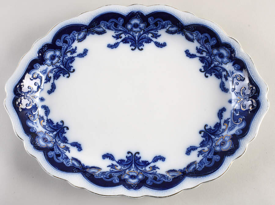 Oregon (Flow Blue) 16" Oval Serving Platter by Johnson Brothers-1
