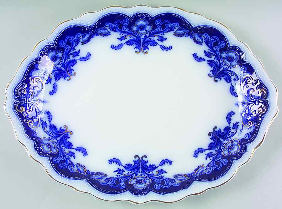 Oregon (Flow Blue) 14" Oval Serving Platter by Johnson Brothers-1