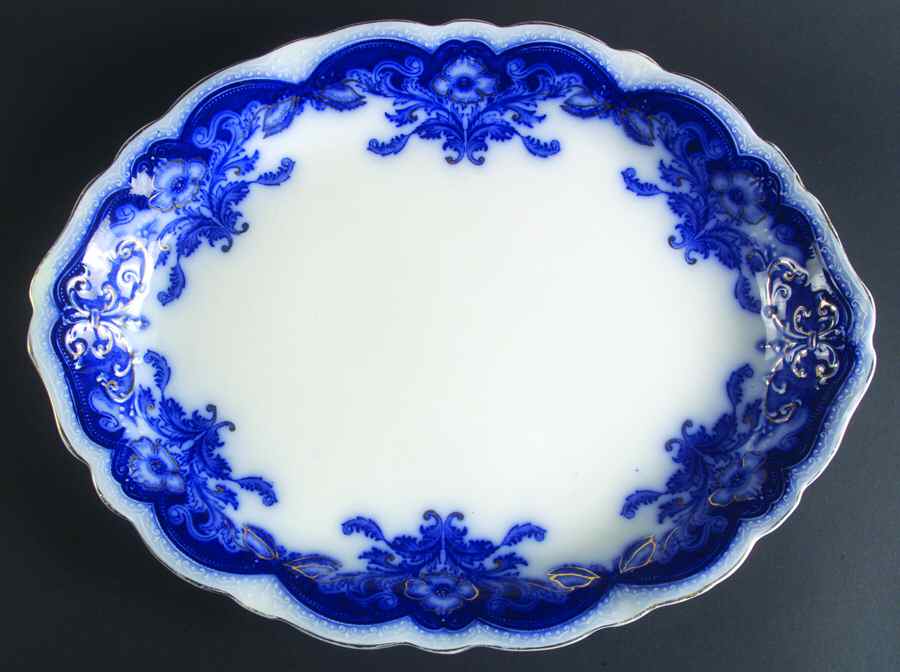 Oregon (Flow Blue) 15" Oval Serving Platter by Johnson Brothers-1