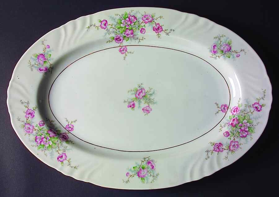 Bridal Rose (Verge, Cream & White) 16" Oval Serving Platter by Johann Haviland-1