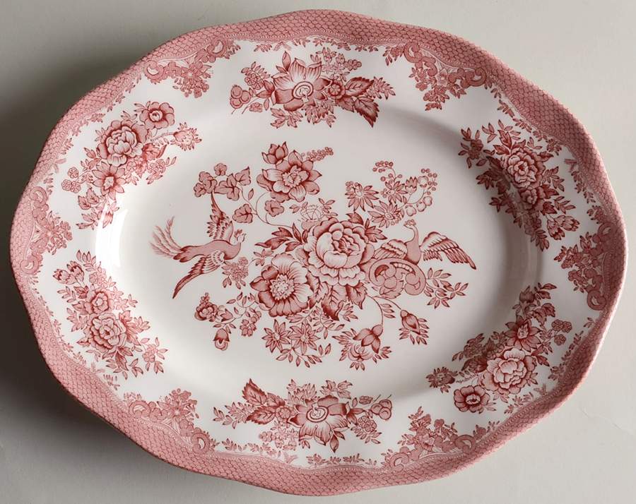 Asiatic Pheasant Pink 12" Oval Serving Platter by Johnson Brothers-1