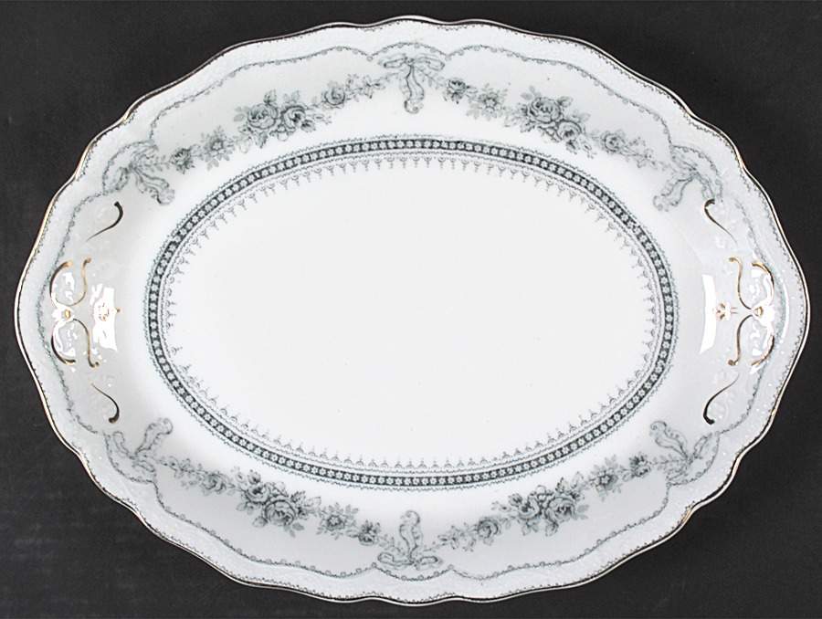 Glenwood Blue Green (Gold Trim) 14" Oval Serving Platter by Johnson Brothers-1