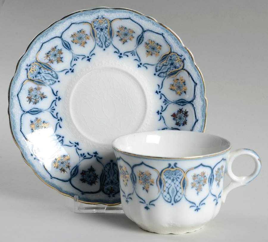 Eclipse (Blue Green Transfer) Flat Cup & Saucer Set by Johnson Brothers-1